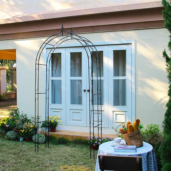 Garden Arbor Arch 98.4" H x 46.5" W, Heavy Duty Iron Archway Decorative Structure Stand Trellis for Climbing Rose Vines Plant Wedding Ceremony Party Outdoor Decor Black