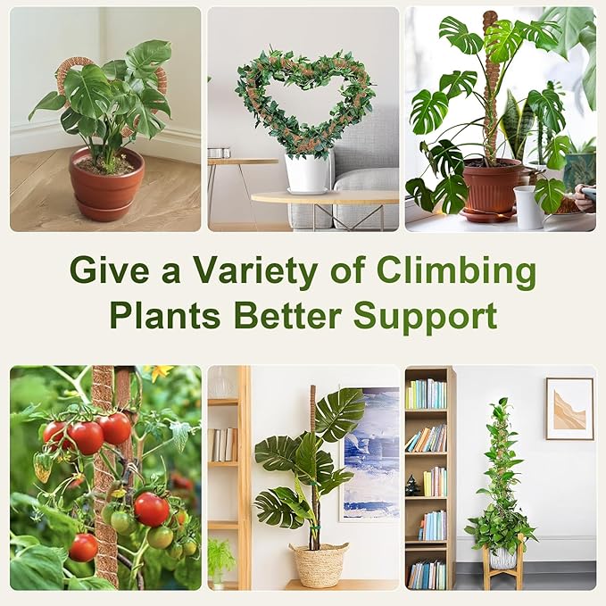 2 Pack 48'' Bendable Moss Pole Monstera Plant Support for Indoor Climbing Plants, Tall Plant Stick Support Stake for Potted Plants, Pothos, Philodendron