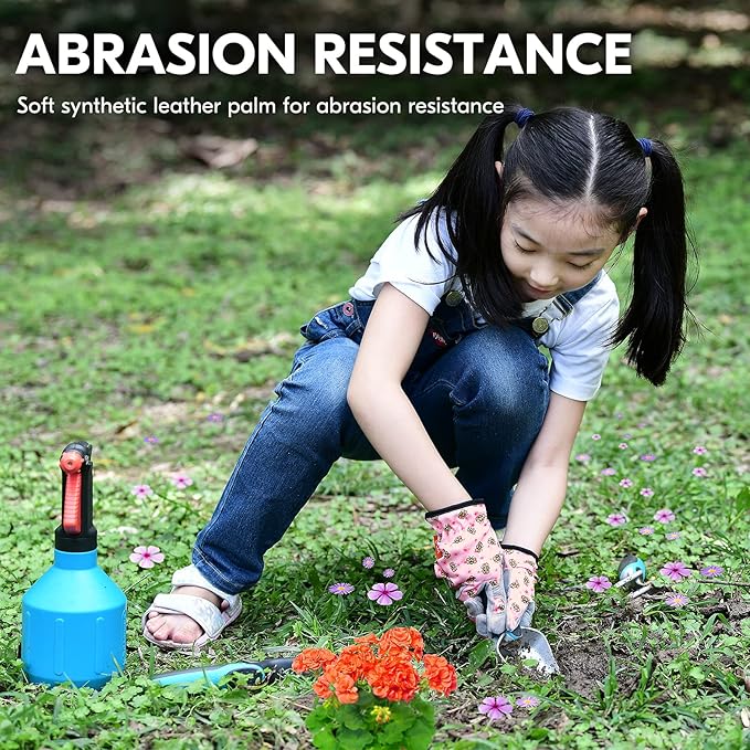 Vgo... 1-Pair Age 4-5 Kids Gardening Gloves,Children Yard Work Gloves,Toddlers,Boys,Girls (Size S, Pink Bee, KID-MF7362)