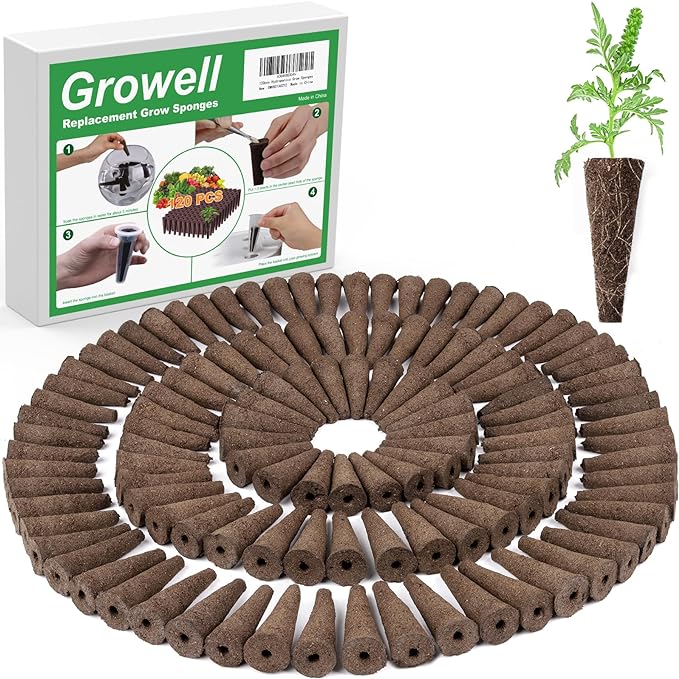 Growell Grow Sponges 120 Pack, Seed Pods Replacement Compatible with Aerogarden and Others, Hydroponic Sponges for Indoor Growing Systems