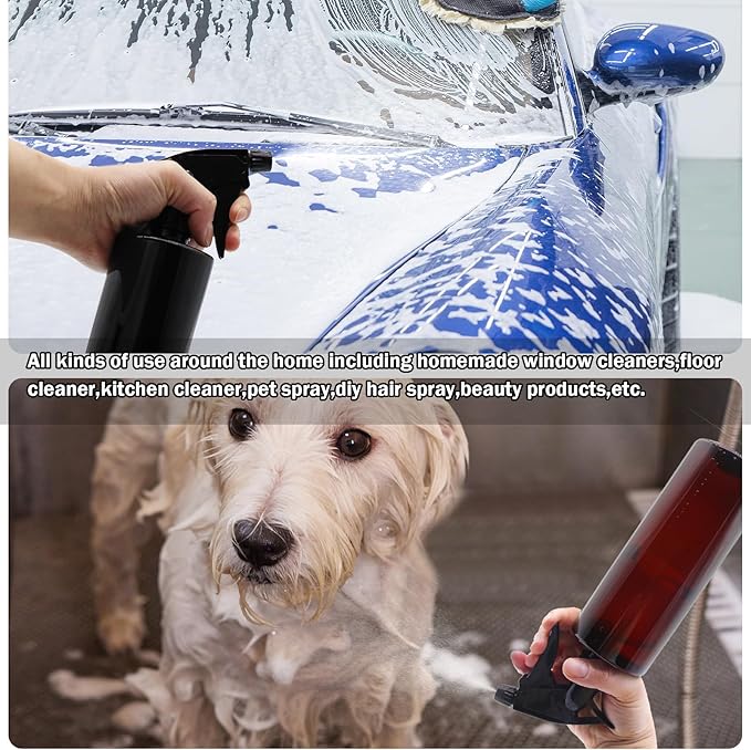 OFFIDIX 360° Water Spray Bottle 2 Pack 16 oz Continuous Plastic Empty Spray Bottles Mister for Hair,Cleaning,Plants,Upside Down,Fine Mist and Stream Setting,Black