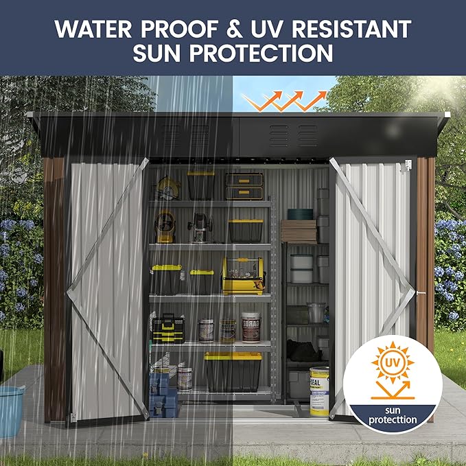 UDPATIO Outdoor Storage Shed 8x4 FT, Outside Sheds & Outdoor Storage Metal Galvanized Steel Yard, Patio, Lawn, Tool Shed with Lockable Door for Can, Bike, Lawnmower, Generator,Brown