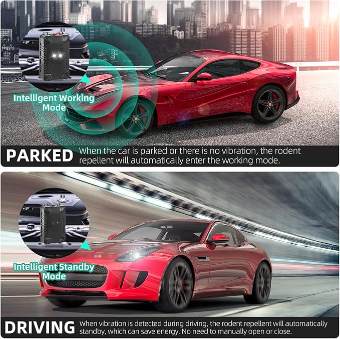 2 Pcs Under Hood Rodent Repeller with Strobe Light & 3 Power Supply Methods, Professional Ultrasonic Mouse Repellent Rat Squirrel Deterrent for 12V Cars Trucks RV Engine Bay Warehouse Attic