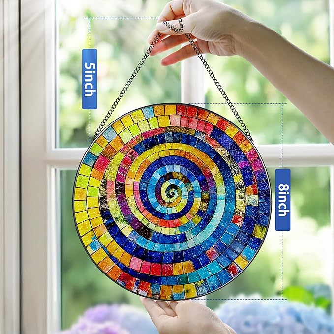 Stained Glass Window Hanging, Pauyadu 8 Inch Rainbow Spiral Stained Glass Suncatcher, Suncatchers for Windows Hanging, Window Decor, Gifts for Art Lovers, Idea Gifts for Women, Friend, Lover