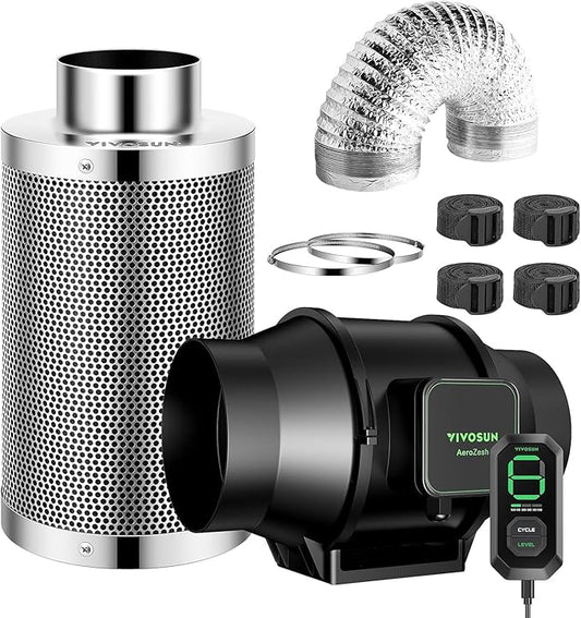 VIVOSUN Smart Air Filtration S6 Kit 6", AeroZesh S6 Inline Duct Fan with E12 Speed Controller, Carbon Filter & 8' Ducting, Cooling & Ventilation System for Grow Tents, Indoor Gardening, Hydroponics