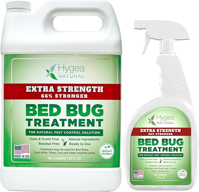 Extra Strength Bed Bug & Lice Elimination Duo - Extra Strength 24 oz Lice, Bed Bug & Mite Spray & 128 oz Spray Refill - Child & Pet Friendly - Stain & Odor Free - 66% Stronger Formula