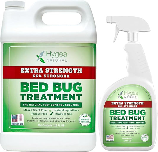 Extra Strength Bed Bug & Lice Elimination Duo - Extra Strength 24 oz Lice, Bed Bug & Mite Spray & 128 oz Spray Refill - Child & Pet Friendly - Stain & Odor Free - 66% Stronger Formula