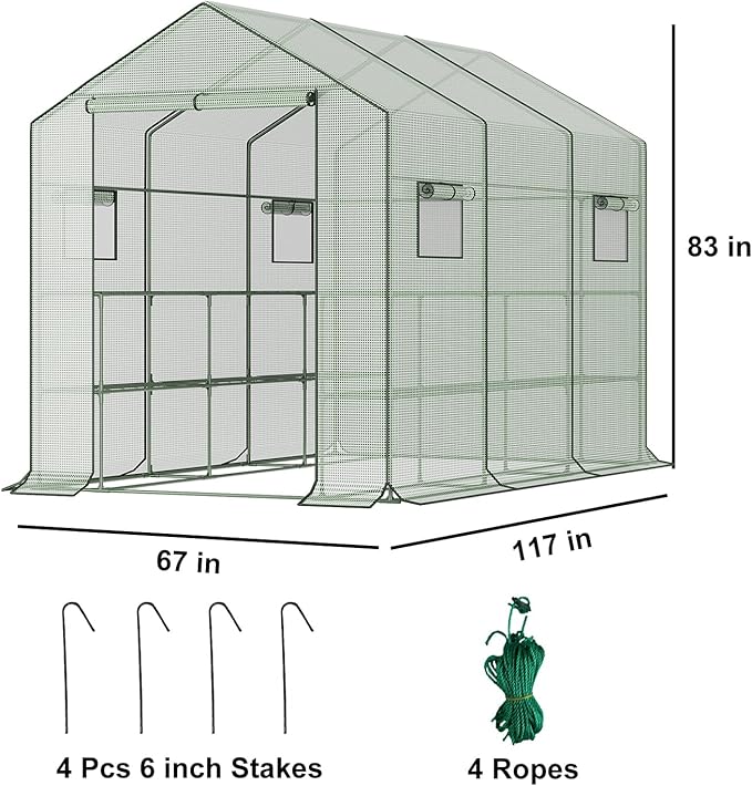 9.75 ft Big Greenhouse, Waterproof Green Houses for Outdoor Garden, Portable Greenhouse for Yard with Roll-Up Zipper, 18 Shelves - Walk-in(9.75x6.9x5.6ft)