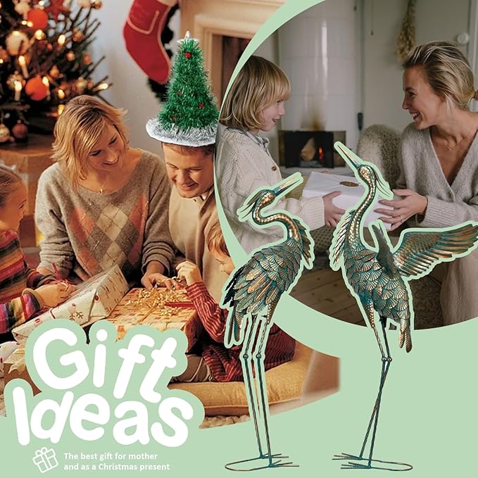 Natelf Metal Crane Garden Statues, Large Heron Outdoor Bird Sculpture Decor for Patio Pond Yard 36-39inch Yard Art, Set of 2