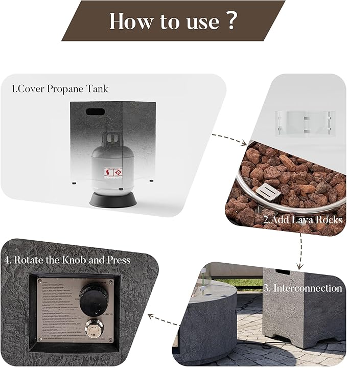 Cosiest Propane Fire Pit with Wind Guard&Tank Cover for Outside, 28 in Round Gas Fire Pits for Outdoor Patio, CSA Certified, 50000 BTU Concrete Rectangle Base with Rain Cover, Free Lava Rocks