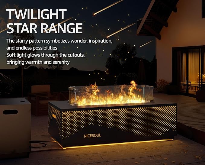 NICESOUL 42'' Propane/Natural Gas Fire Pit Table, Rectangle Firepits with Tank Table, 50000 BTU Modern Outdoor Fireplace with LED Lights for Outside Patio Backyard Deck Porch, CSA Certified, Dark Gray