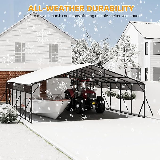 20' x 30' Heavy Duty Metal Carport with Galvanized Steel Roof, Tall Metal Carport Kits Garage for Tractors, Trucks, Boats, Cars, Heavy Duty MetalRoof Carports with Enhanced Base