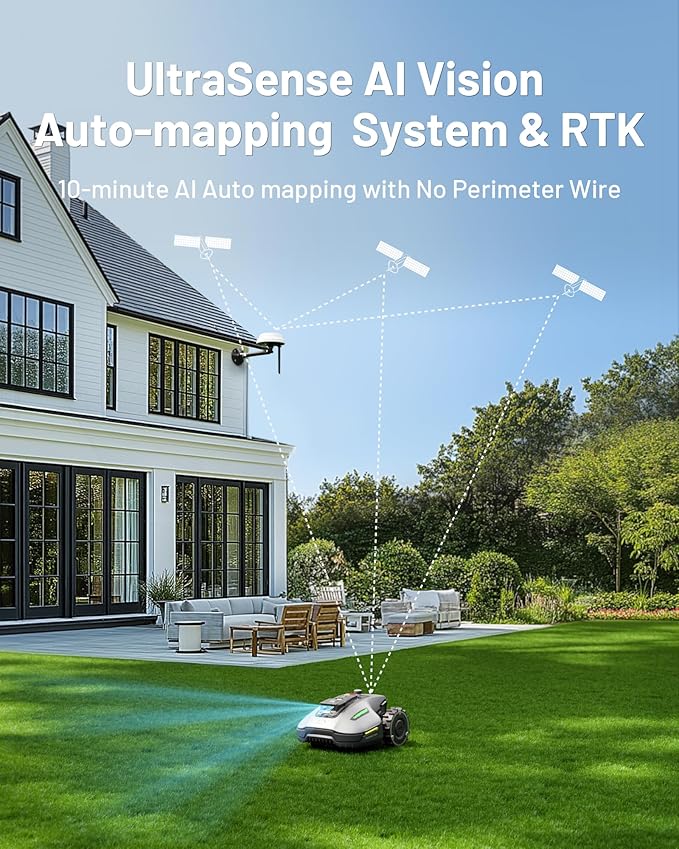 YUKA Mini 700H Robot Lawn Mower, Reception 0.17 Acre, Max.0.27 Acre, Ultrasense AI Vision+ RTK Positioning, Auto Mapping, App Control, 50% Slope, Cutting Height 2''~3.5'', 15 Mowing Zones
