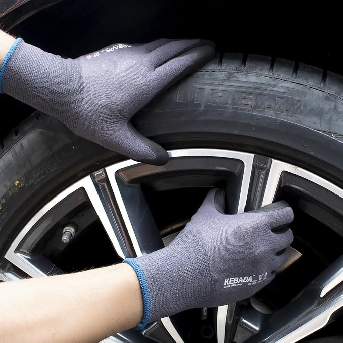 Kebada W5 Work Gloves Bulk Pack (60 Paris), Foam Nitrile Coated Working Gloves with Grip, Ultra Stretchable Spandex Knit Gloves for Gardening and Light Duty Mechanic Work, Small (Made in Vietnam)