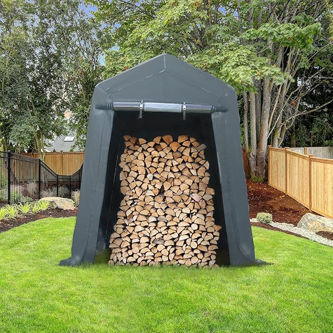 ADVANCE OUTDOOR 6x8 ft Outdoor Portable Storage Shelter Shed with 2 Roll up Zipper Doors & Vents Carport for Motorcycle Waterproof and UV Resistant Portable Garage Kit Tent, Gray