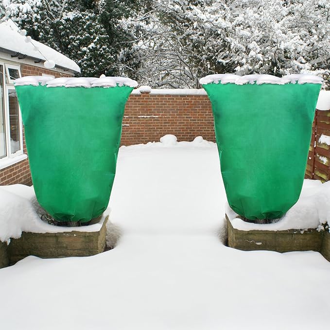 2 Packs Plant Covers Freeze Protection 70" x 82" 2.82oz/yd² Heavy Duty Winter Cold Weather Frost Cloth Blankets, Garden Warm Jacket Bags with Zipper & Drawstring for Outdoor Plants Fruit Tree Potted