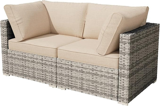 HOOOWOOO Patio Sectional Furniture Set,2 Piece Couch Set with 2 Matching Corner Chairs(Beige)