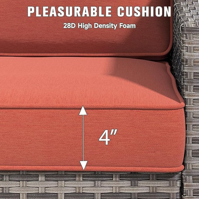 Outdoor Chair Cushions 23" x 24" x 4", Patio Deep Seat Replacement Cushions Set with Zippered Removable Cover, Weather-Resistant Olefin Fabric for Garden Chair Sofa Couch, Set of 5, Red