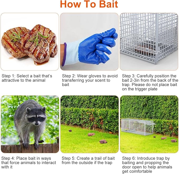 Humane Animal Trap, 37"x14"x15" Foldable Large Live Cage Traps for for Raccoons Beavers Groundhogs Foxes Armadillos and Other Live Animals, Easy to Catch and Release, Work for Indoor Outdoor