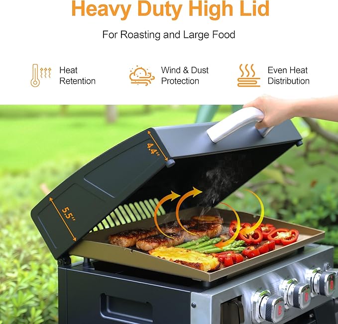 Brand-Man 3-Burner Portable Propane Gas Griddle with Lid - 28,000 BTU Flattop Griddle Grill, 504 Sq. In., Folding Side Tables, Rolling Cart for Outdoor BBQ, Camping, Patio