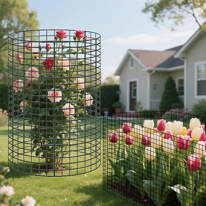 10 Pack Round Plant Protector from Animals, 12'' x 24'' and 12'' x12'' Metal Plant Cages to Keep Animals Out, Garden Protection Bunny Barricades, Wire Plant Protectors for Rabbits Chicken Duck