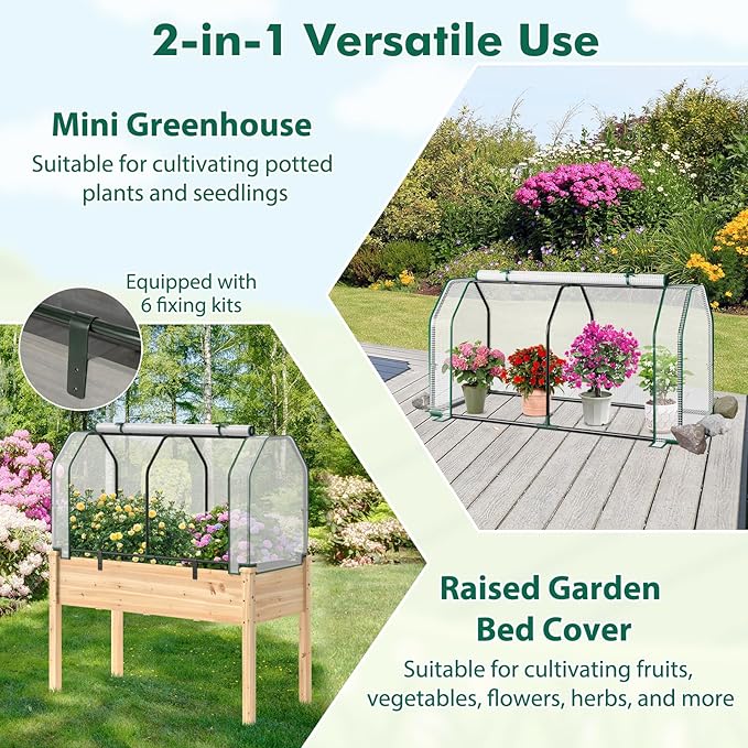 Happygrill Portable Mini Greenhouse w/Roll-up Zipper Door & All-Weather PE Cover, Outdoor & Indoor Greenhouse for Raised Garden Bed, Vegetables, Flowers, Patio, Lawn, Yard, Balcony