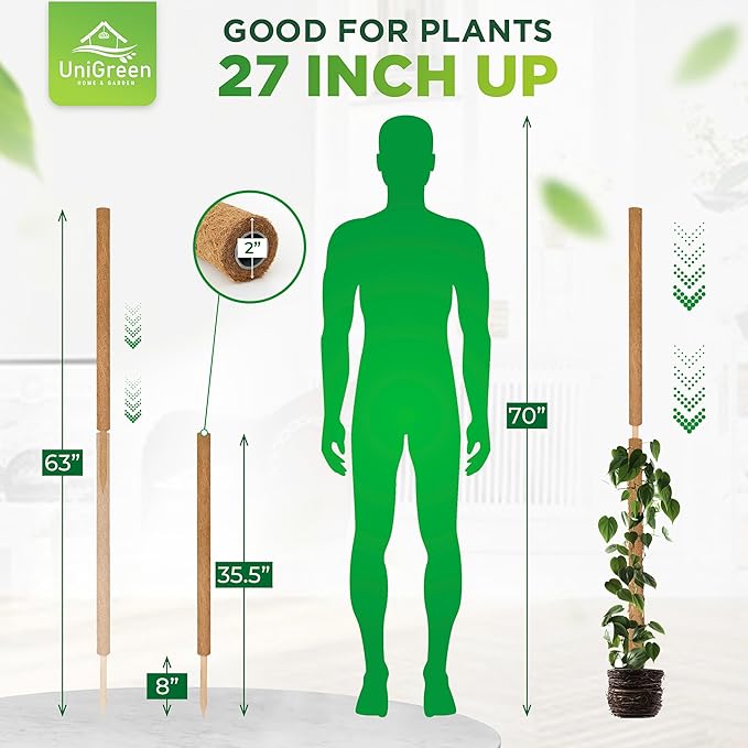 UNIGREEN 2Pack 63'' Large Premium Moss Pole, Coir Totem Poles for Big Indoor Plants, 35.5'' Moss Sticks for Monstera Plant Support, Plant Pole for Big Climbing Plants Indoor