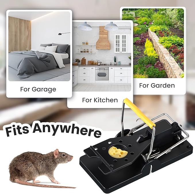 Qualirey 24 Pcs Plastic Mouse Rat Traps House Indoor Quick Effective Safe for Warehouse Garden Kitchen 3.86 x 1.81 x 2.17 Inch (Black,Yellow)