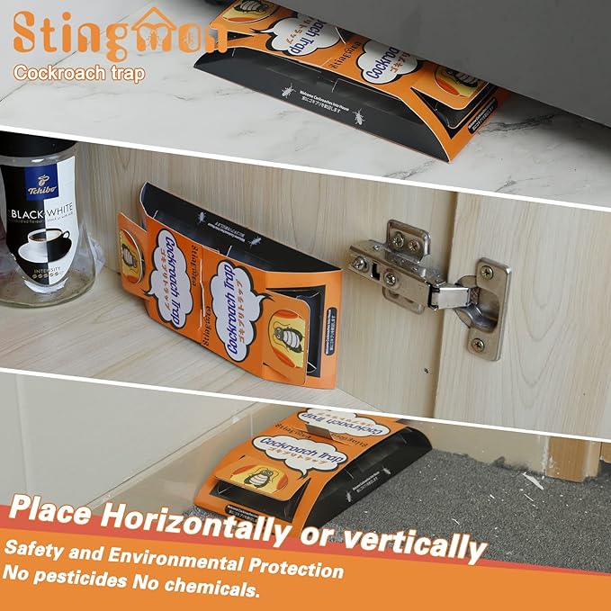 Stingmon Upgrade 18 Pack Roach Traps Indoor, Sticky Traps for Cockroaches Indoor Home, Sticky Glue Roach Traps, Roach Bait Cockroach Trap for Roach Ants Spiders, Orange