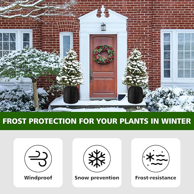 2 Pcs Plant Pot Covers Freeze Protection for Winter - Potted Plant Winter Protection Frost Jacket with Zipper Drawstring to Keep Outdoor Plants Flowers Shrubs Trees Warm (17.7"D x 19.7"H - Black)