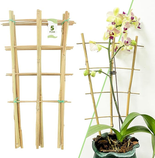 16Inch 5Pack Bamboo Trellis for Climbing Plants, Garden Ladder Trellis for Potted Plants Indoor, Fan Shaped Small Plant Support Trellis for HousePlants Ivy Vine Monstera 3-4