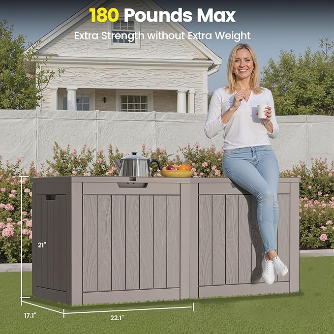 31 Gallon Outdoor Storage Box - Waterproof Resin Deck Box for Indoor & Outdoor Use, Lockable & UV Resistant Storage Bin for Package Delivery, Patio Cushions, Gardening Tools - Grey
