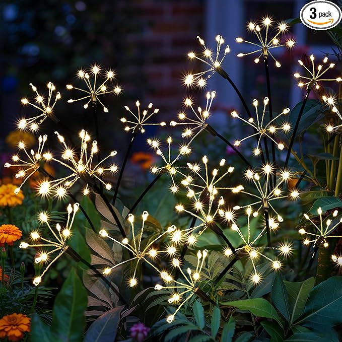 Solar Christmas Lights Outdoor, Solar Garden Decor, Outdoor Christmas Decorations, Gardening Supplies, Solar Powered Lights Waterproof for Yard Patio, Fairy Decor Firwork(3 Pack)