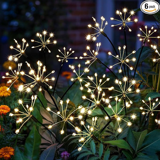 Solar Christmas Lights Outdoor, Solar Garden Decor, Outdoor Christmas Decorations, Gardening Supplies, Solar Powered Lights Waterproof for Yard Patio, Fairy Decor Firwork(6 Pack)