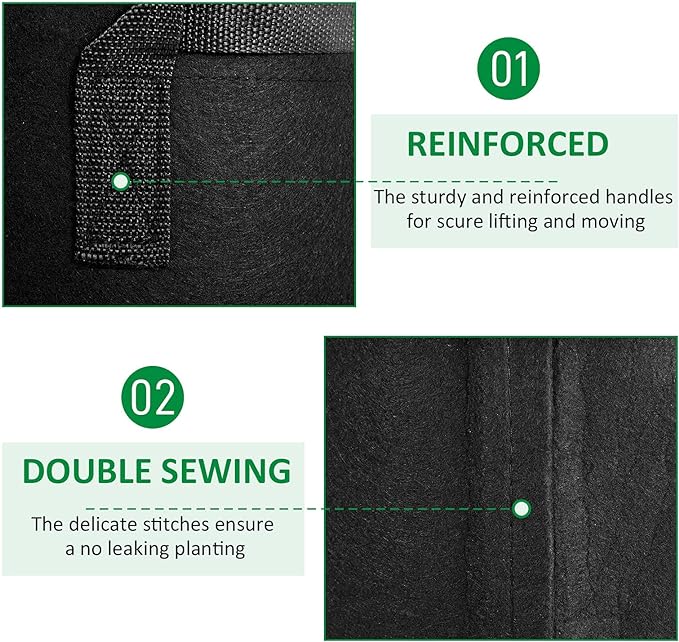 12-Pack 30 Gallon Thickened Non-Woven Grow Bags, Aeration Fabric Pots with Handles（Black）