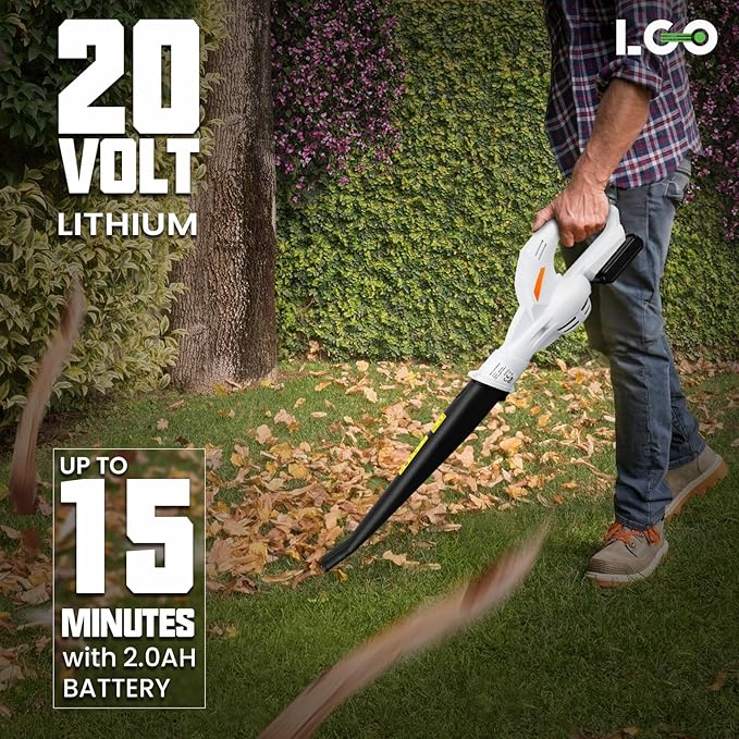 LIGO 20V Cordless Leaf Blower Battery Powered for Lawn Care, Patio, Blowing Leaves and Snow, Handheld Lightweight Including 2.0Ah Battery& Fast Charger