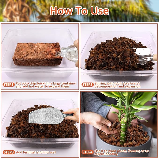 Riare 8 Pack Coco Chips Substrate for Plants- 8.8lb 100% Organic Coconut Husk Brick with Low EC and pH Balanced, High Expansion Coconut Substrate Coco Husk Mulch for Garden Flowers, Herbs, Planting