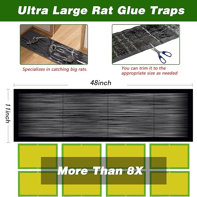 12 Pack Extra Large Glue Traps for Mice and Rats, Heavy Duty Super Sticky Traps for Mice Rats Snakes, Rat Glue Trap for Indoor Outdoor (48" x 11")
