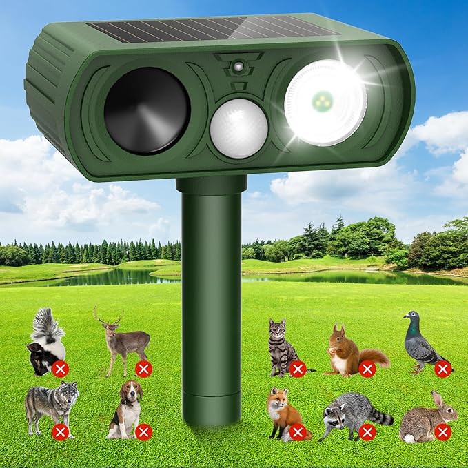 Solar Ultrasonic Animal Repellent, Deer Repellent Devices Waterproof with Motion Detection, Cat Repeller Outdoor Squirrel Skunk Rabbit Raccoon Dog Mouse Deterrents Animal Repeller for Yard, 1 Pack