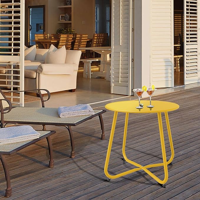 Lemon Yellow Patio Side Table, 18" Weatherproof Steel Outdoor Indoor Side Table for Garden, Balcony, Pool & Tailgate, Rust-Resistant Lightweight Portable Patio End Table