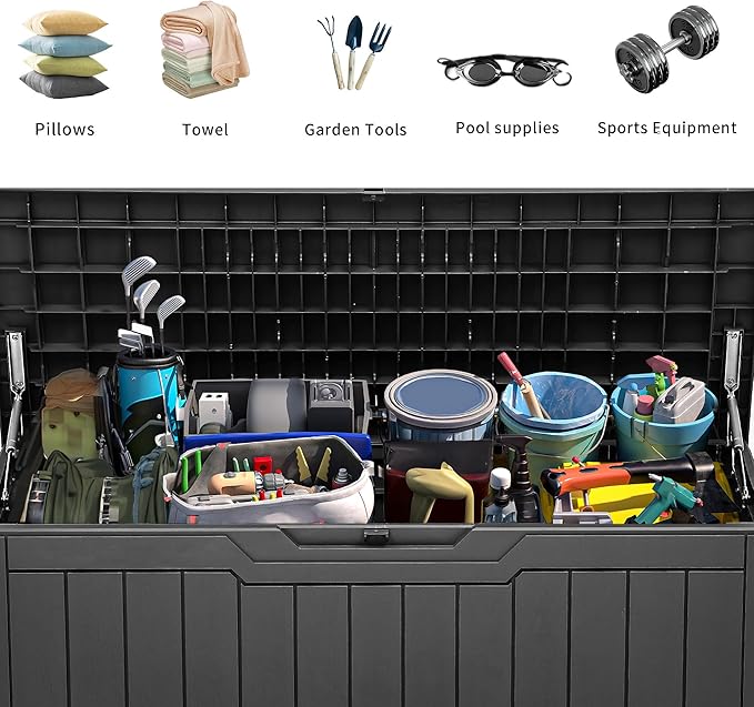 YITAHOME 80 Gallon Resin Deck Box, Weather Resistant Outdoor Storage Box, Lockable Indoor Outdoor Storage for Supplies and Essentials, Dark Gray