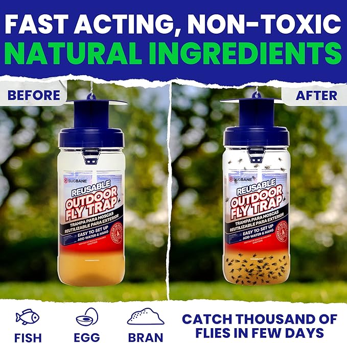 Fly Bait Fly Trap Refill Packets 6x1oz. Non Toxic Dissolvable Granules Work with All Reusable Flies Traps Outdoors Attractant. Flies Trap Bait Magnet Ranch Flytrap Outdoors. Cebo para Moscas