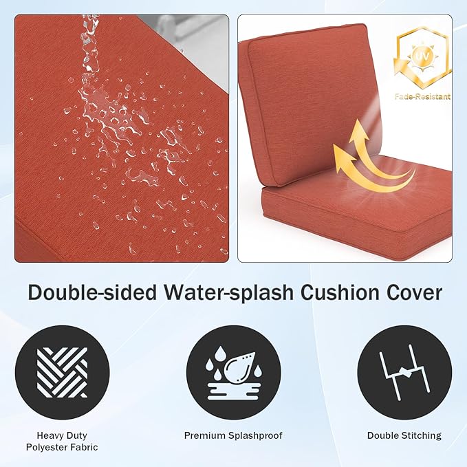 Outdoor Chair Cushions 23" x 24" x 4", Patio Deep Seat Replacement Cushions Set with Zippered Removable Cover, Weather-Resistant Olefin Fabric for Garden Chair Sofa Couch, Set of 5, Red
