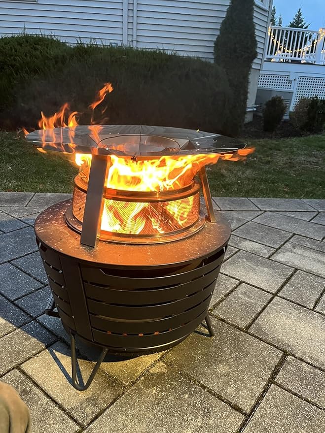 Heat Deflector for Solo Stove Yukon, 304 Stainless Steel Portable Heat Diffuser with Handle&Leg Accessory for 27" Other Fire Pit Captures & Redirects Warmth for Solo Stove Yukon Accessories