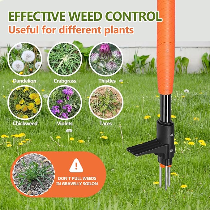 SHANTRA Weed Puller Tool, 3-Claw Stand Up Weed Puller Tool with Long Handle, Garden Weeder Puller Heavy Duty Stand Up Weeder, Weeding Tool for Lawn, Yard, Garden, Crabgrass, Dandelion Picker