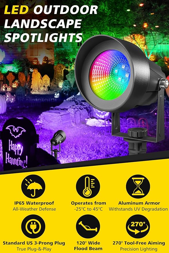 T-SUN Smart Color Changing Landscape Lights, RGBW Halloween Spotlights Outdoor with App & Remote, Music Sync, DIY Scenes, Timing, Dimmable Waterproof Spot light for Yard Garden Tree Decoration, 6 Pack