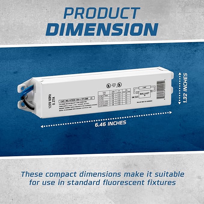 Replacement for Keystone KTEB-120-1-TP-EMI 1 Lamp T12 Electronic Fluorescent Ballast | 120V Input with Instant Start Operation | 0.90 Ballast Factor, UL-Approved