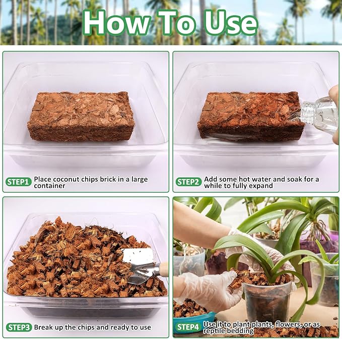 Legigo 6 Pack Coco Husk Chips- 6.6 LB 100% Organic Coconut Coir Chips Brick Potting Soil Mix with Low EC & PH Balance, Compressed Coconut Substrate Coco Chips Mulch Medium for Garden, Flowers, Plants