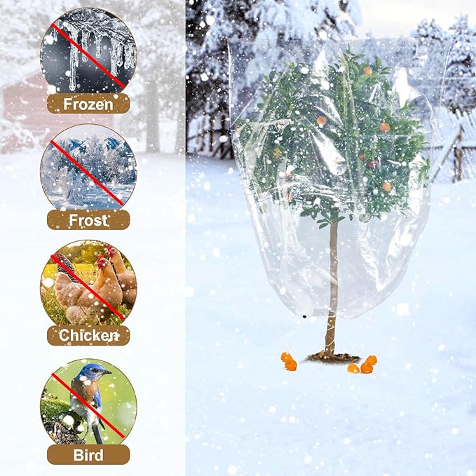 2 Pcs Large Winter Plant Cover Freeze Protection - 47.2" x 70.8" Plastic Plant Frost Bags with Drawstring, Transparent Waterproof Plant Shelter Coverings for Outdoors Garden Plants Shrubs Fruit Trees
