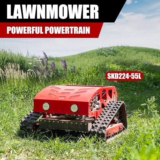 Lawn Mower, Remote Control Lawn Mower, Small Crawler Oil-Electric Hybrid Four-Wheel Drive Lawn Mowing and Weed Whacker, All Terrain Grass Cutter Yard Mower, 45° Climbing (SKD-224-55)
